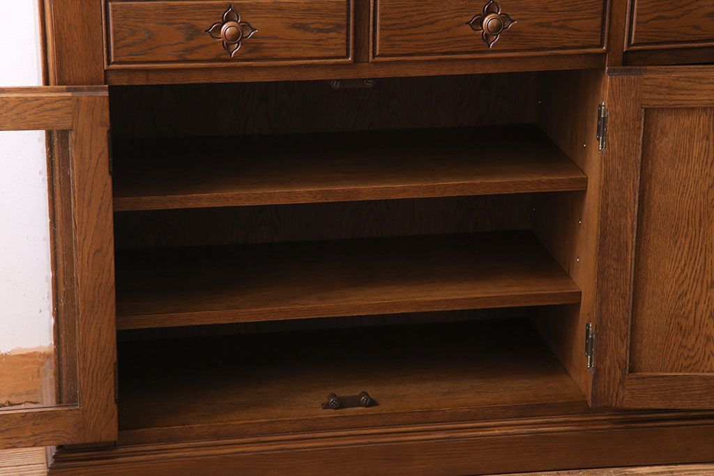 中古　旭川家具　勇峰工芸　フローラシリーズ　ナラ材サイドボード(戸棚、リビングボード)