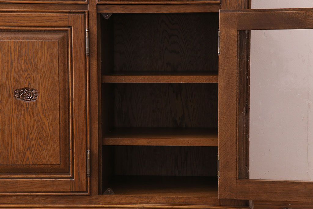 中古　旭川家具　勇峰工芸　フローラシリーズ　ナラ材サイドボード(戸棚、リビングボード)