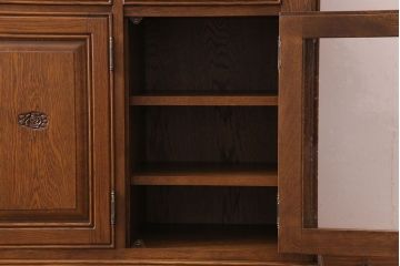 中古　旭川家具　勇峰工芸　フローラシリーズ　ナラ材サイドボード(戸棚、リビングボード)