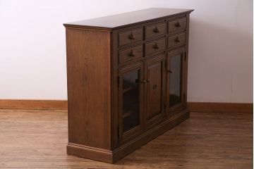 中古　旭川家具　勇峰工芸　フローラシリーズ　ナラ材サイドボード(戸棚、リビングボード)