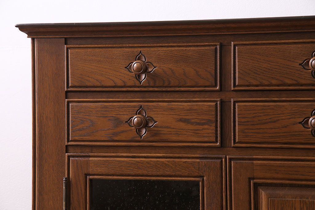 中古　旭川家具　勇峰工芸　フローラシリーズ　ナラ材サイドボード(戸棚、リビングボード)