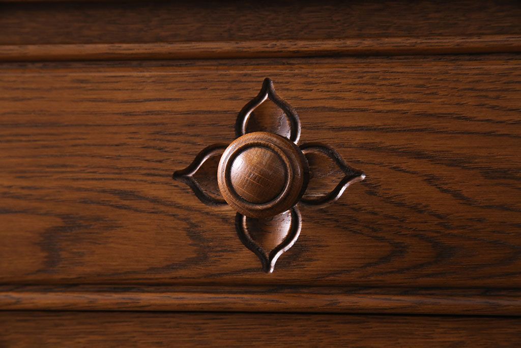 中古　旭川家具　勇峰工芸　フローラシリーズ　ナラ材サイドボード(戸棚、リビングボード)