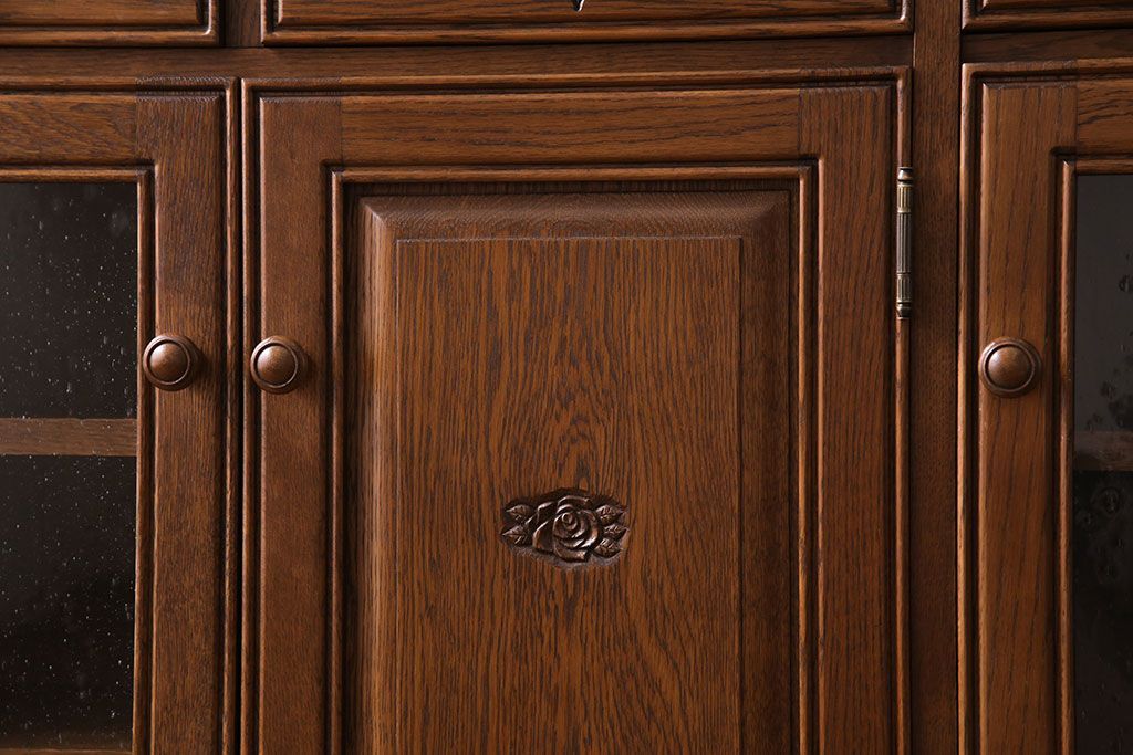 中古　旭川家具　勇峰工芸　フローラシリーズ　ナラ材サイドボード(戸棚、リビングボード)