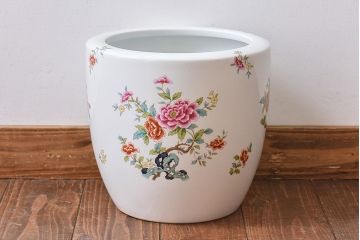 アンティーク雑貨　ノリタケ(日陶・則武)　華やかな色遣いの壱型火鉢(手あぶり、鉢カバー)(2)