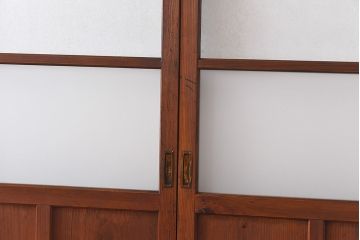 昭和レトロ　すりガラスと結霜ガラスを組み合わせたシンプルなガラス戸(引き戸、建具)4枚セット