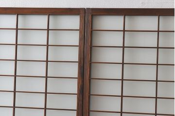 昭和期　落ち着いた和の雰囲気を感じられるガラス障子戸(格子戸、ガラス戸、引き戸、建具)4枚セット