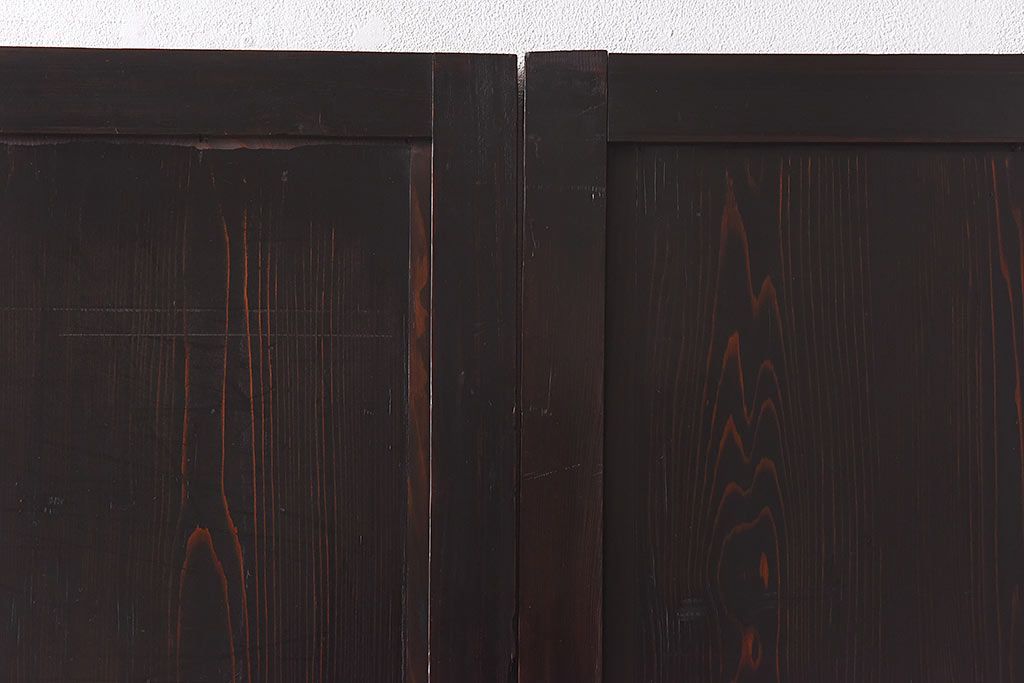 和製アンティーク　細い桟の格子が上品な帯戸(ガラス帯戸、引き戸、格子戸、建具)2枚セット