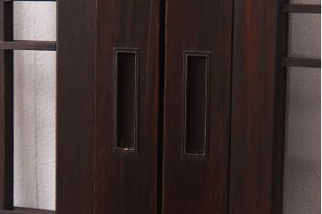 和製アンティーク　細い桟の格子が上品な帯戸(ガラス帯戸、引き戸、格子戸、建具)2枚セット