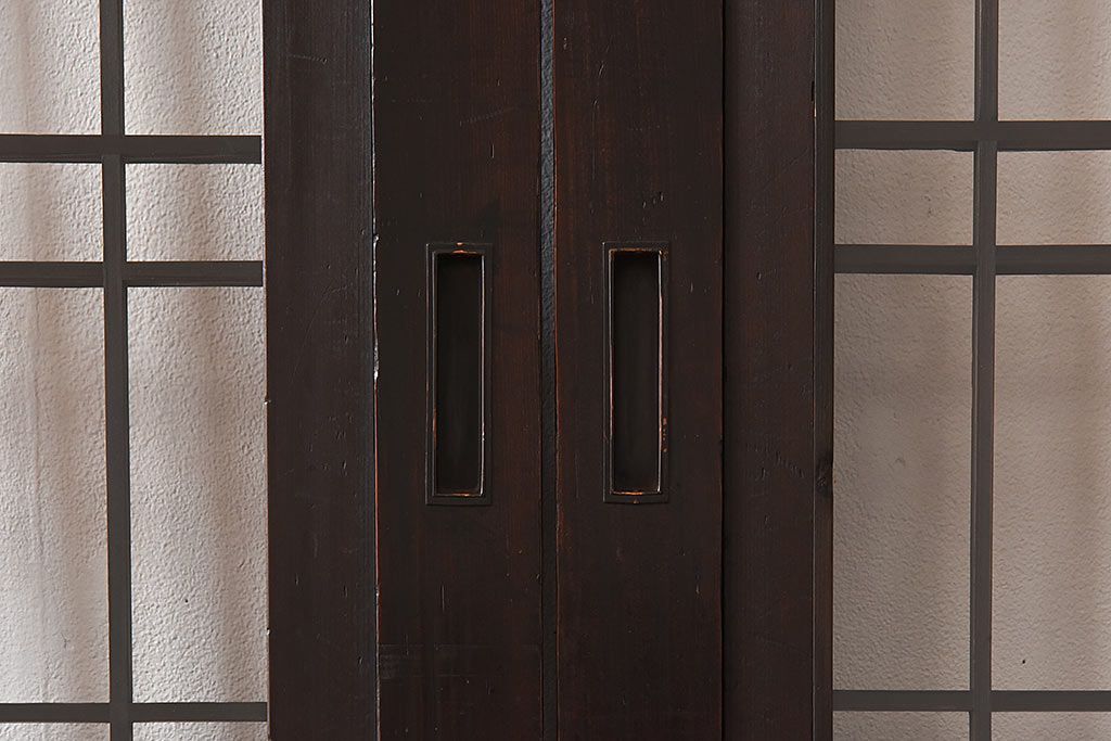 和製アンティーク　細い桟の格子が上品な帯戸(ガラス帯戸、引き戸、格子戸、建具)2枚セット