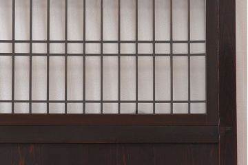 和製アンティーク　細い桟の格子が上品な帯戸(ガラス帯戸、引き戸、格子戸、建具)2枚セット