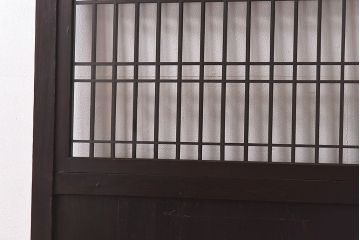 和製アンティーク　細い桟の格子が上品な帯戸(ガラス帯戸、引き戸、格子戸、建具)2枚セット