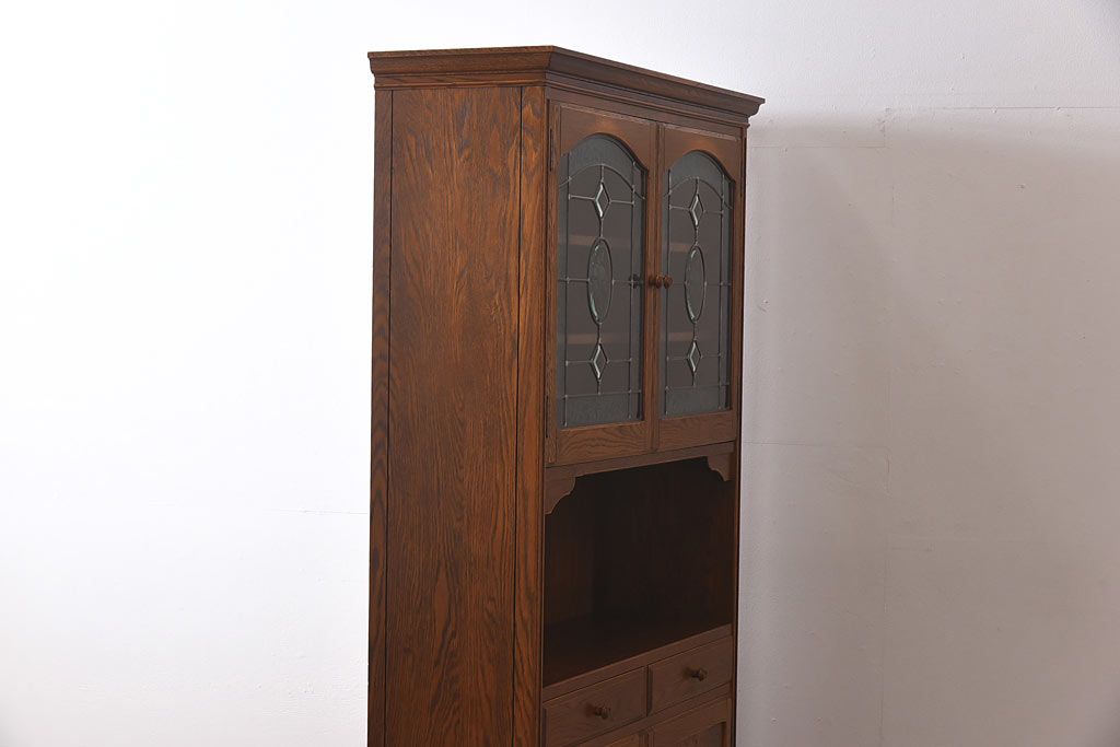 中古美品　三越・Brugge(ブルージュ)シリーズ　木のぬくもり溢れるキッチンキャビネット(食器棚、飾り棚、戸棚)(1)