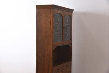 中古美品　三越・Brugge(ブルージュ)シリーズ　木のぬくもり溢れるキッチンキャビネット(食器棚、飾り棚、戸棚)(1)