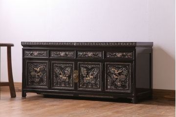 中古　きらびやかなデザインの豪華な螺鈿ローボード(サイドボード、飾り台、チェスト)