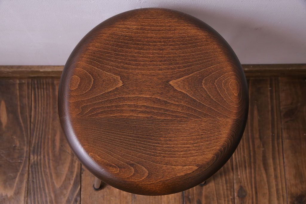 アンティーク雑貨　ラフジュ工房オリジナル　シンプルな細身の鉄脚が魅力の丸スツール(椅子、チェア)(2)