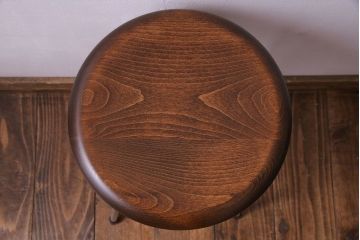 アンティーク雑貨　ラフジュ工房オリジナル　シンプルな細身の鉄脚が魅力の丸スツール(椅子、チェア)(2)