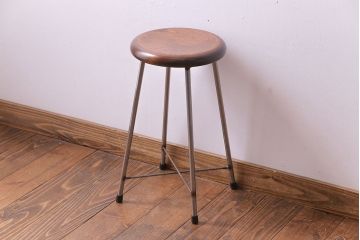 ラフジュ工房オリジナル　シンプルな細身の鉄脚が魅力の丸スツール(椅子、チェア)(3)