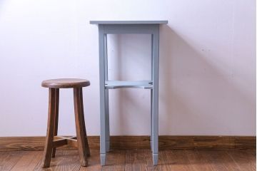 ペイント家具　落ち着いた水色がおしゃれなサイドテーブル(カフェテーブル、飾り台)