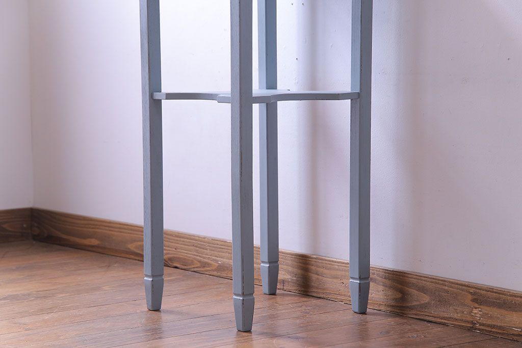 ペイント家具　落ち着いた水色がおしゃれなサイドテーブル(カフェテーブル、飾り台)