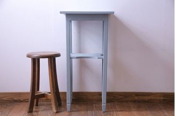 ペイント家具　落ち着いた水色がおしゃれなサイドテーブル(カフェテーブル、飾り台)