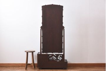 アンティーク家具　伝統工芸　軽井沢彫り　透かし彫りが目を引くドレッサー(鏡台)