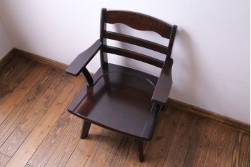 中古　北海道民芸家具　#697　落ち着きのある高座椅子(回転イス、ダイニングチェア)(2)