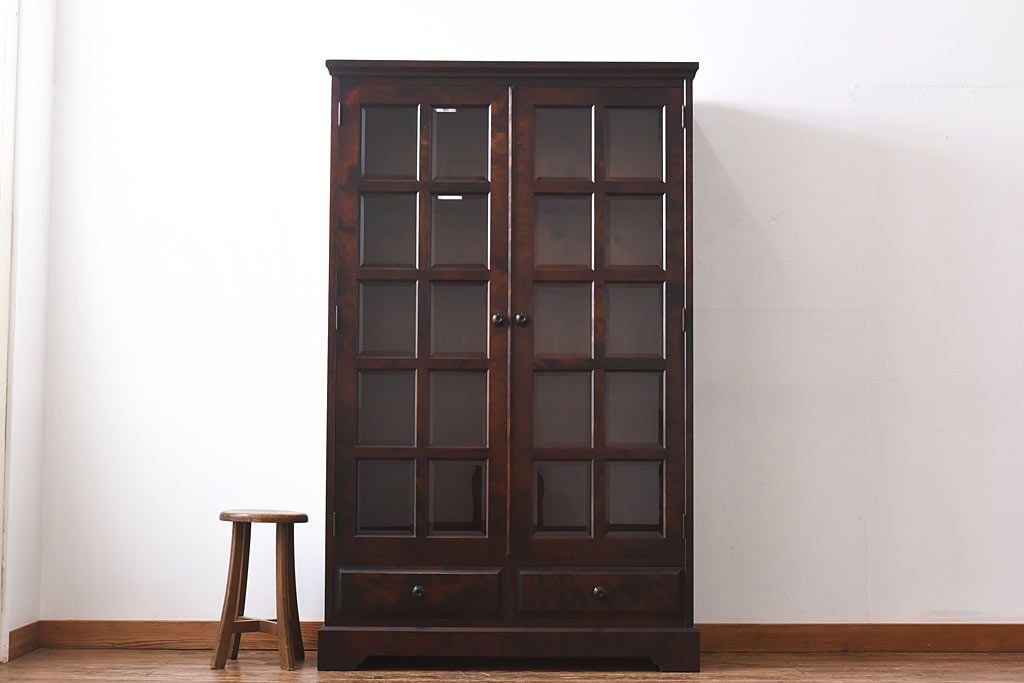 中古　美品　北海道民芸家具　落ち着いた色味のブックケース(本箱、収納棚、戸棚)(定価41万円)