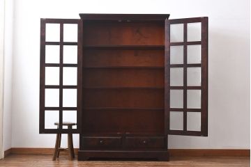 中古　美品　北海道民芸家具　落ち着いた色味のブックケース(本箱、収納棚、戸棚)(定価41万円)
