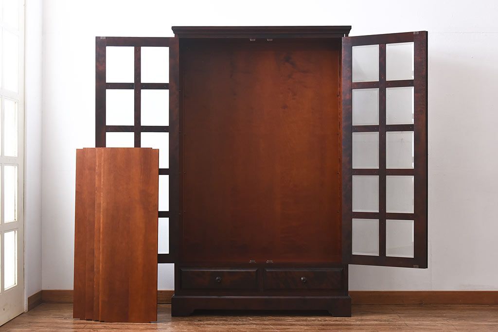 中古　美品　北海道民芸家具　落ち着いた色味のブックケース(本箱、収納棚、戸棚)(定価41万円)