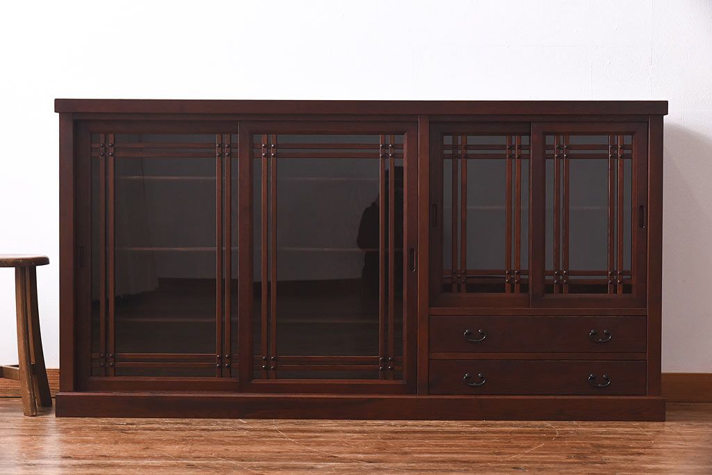 中古　民芸家具　水屋箪笥の面影を感じられる和モダンスタイルのサイドボード(収納棚、ローボード)