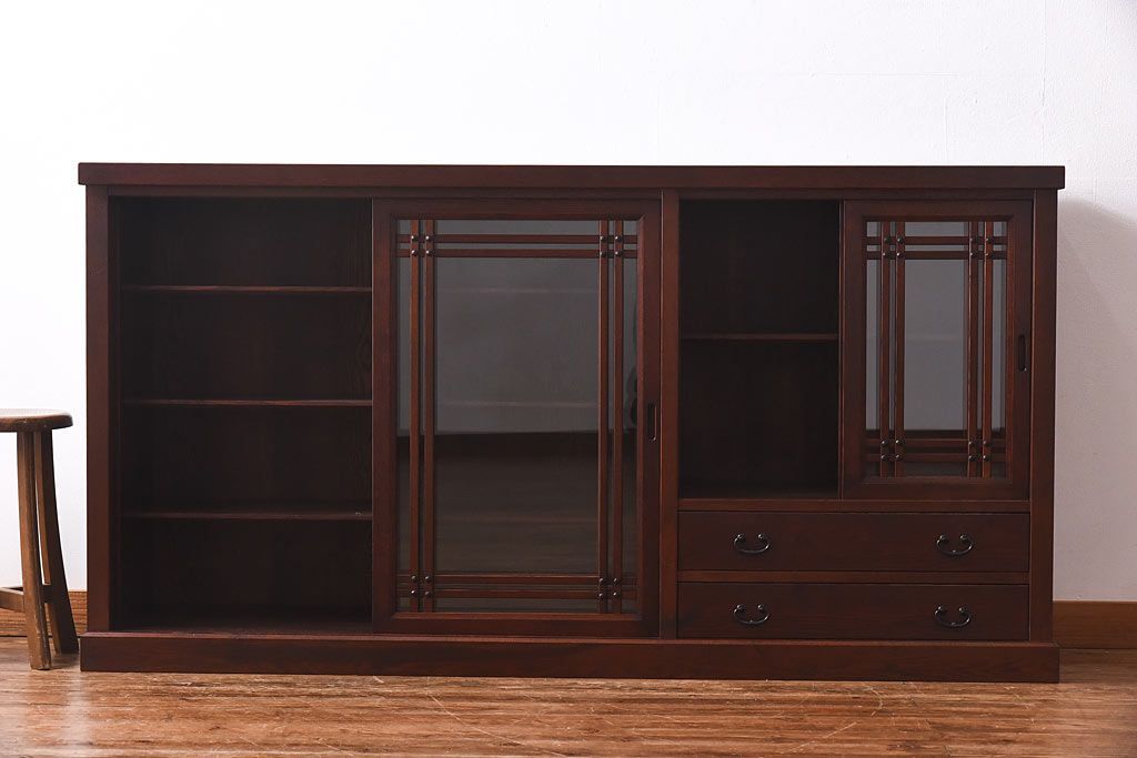 中古　民芸家具　水屋箪笥の面影を感じられる和モダンスタイルのサイドボード(収納棚、ローボード)