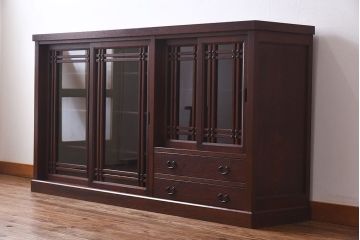 中古　民芸家具　水屋箪笥の面影を感じられる和モダンスタイルのサイドボード(収納棚、ローボード)