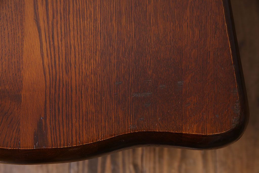 中古　透かし彫りが優し気な雰囲気のナラ材ダイニングチェア(ワークチェア、板座チェア、椅子)(1)