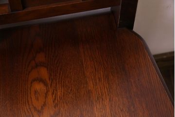 中古　透かし彫りが優し気な雰囲気のナラ材ダイニングチェア(ワークチェア、板座チェア、椅子)(3)