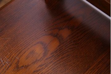 中古　透かし彫りが優し気な雰囲気のナラ材ダイニングチェア(ワークチェア、板座チェア、椅子)(3)