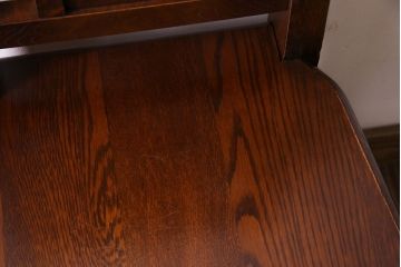 中古　透かし彫りが優し気な雰囲気のナラ材ダイニングチェア(ワークチェア、板座チェア、椅子)