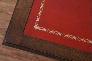 【T様ご決済用】イギリスビンテージ　レザートップの赤い台が可愛らしいライティングビューロー(簿記机、在宅ワーク、在宅用デスク)