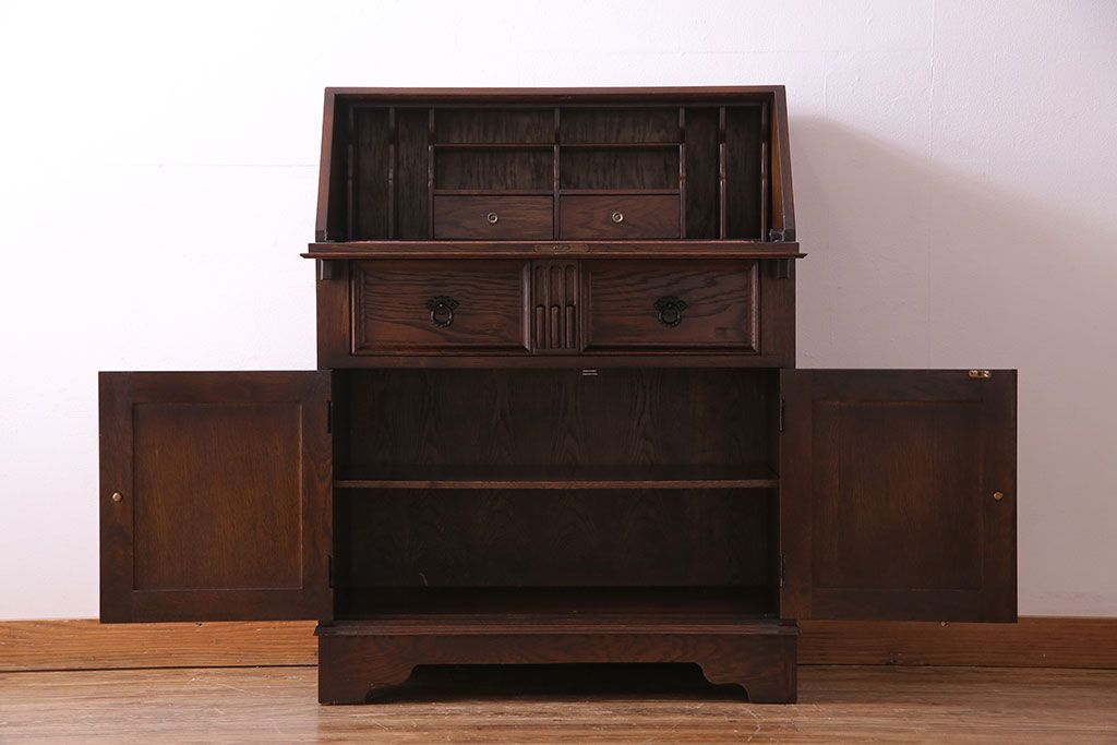 アンティーク家具　オーク材使用　渋みのある質感が魅力のライティングビューロー(簿記机、在宅ワーク、在宅用デスク)