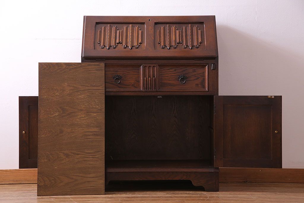 アンティーク家具　オーク材使用　渋みのある質感が魅力のライティングビューロー(簿記机、在宅ワーク、在宅用デスク)