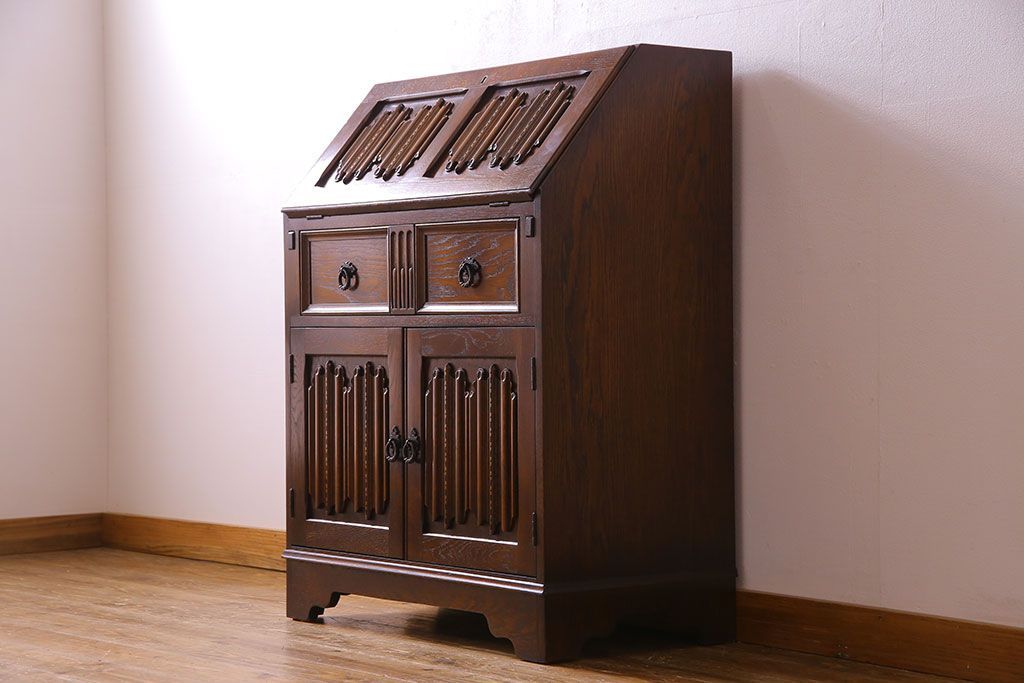 アンティーク家具　オーク材使用　渋みのある質感が魅力のライティングビューロー(簿記机、在宅ワーク、在宅用デスク)