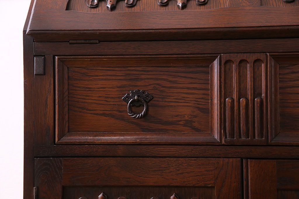 アンティーク家具　オーク材使用　渋みのある質感が魅力のライティングビューロー(簿記机、在宅ワーク、在宅用デスク)