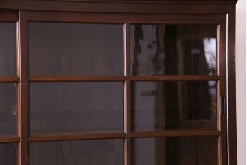 アンティーク家具　和製アンティーク　堂々とした佇まいの二段重ねガラス戸棚(収納棚、食器棚、飾り棚、ショーケース)