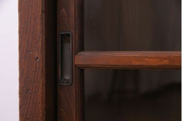 アンティーク家具　和製アンティーク　堂々とした佇まいの二段重ねガラス戸棚(収納棚、食器棚、飾り棚、ショーケース)
