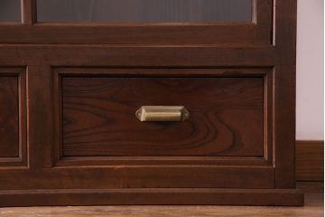 アンティーク家具　和製アンティーク　堂々とした佇まいの二段重ねガラス戸棚(収納棚、食器棚、飾り棚、ショーケース)