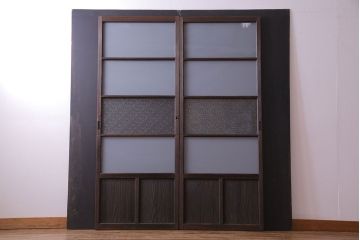 昭和初期　経年による風合いが魅力のガラス戸(建具、引き戸)2枚セット