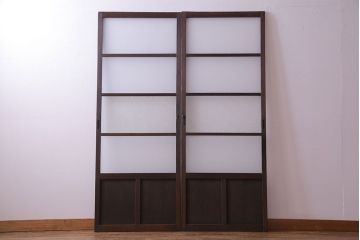 昭和初期　経年による風合いが魅力のガラス戸(建具、引き戸)2枚セット