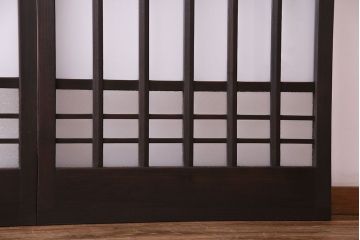 昭和中期　情緒ある独特の格子が魅力のガラス戸(格子戸、引き戸、建具)2枚セット