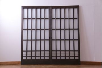 昭和中期　情緒ある独特の格子が魅力のガラス戸(格子戸、引き戸、建具)2枚セット