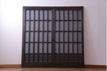 昭和中期　情緒ある独特の格子が魅力のガラス戸(格子戸、引き戸、建具)2枚セット