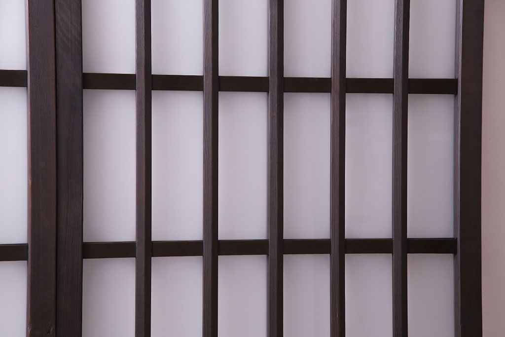 昭和中期　情緒ある独特の格子が魅力のガラス戸(格子戸、引き戸、建具)2枚セット